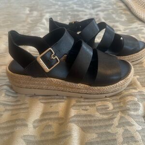 Dr. Scholl's Black Sandals with Tan Woven Sole